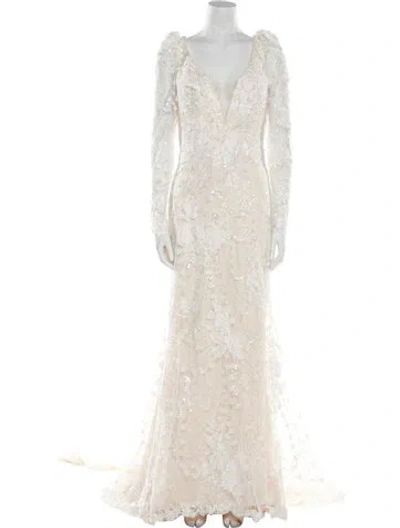 Pre-owned Casablanca Bridal Lace Pattern Long Dress W/ Tags In Neutral