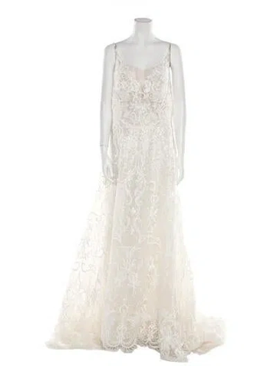 Pre-owned Casablanca Bridal Lace Pattern Long Dress W/ Tags In White