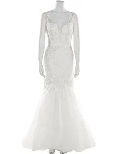 Pre-owned Casablanca Bridal Lace Pattern Long Dress W/ Tags In White