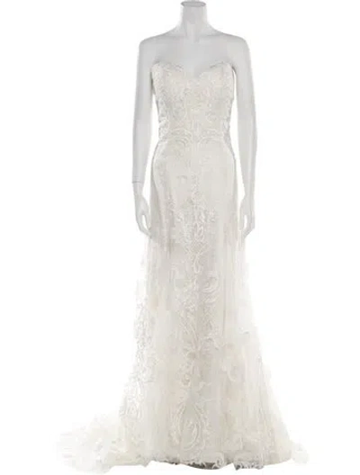 Pre-owned Casablanca Bridal Lace Pattern Long Dress W/ Tags In White
