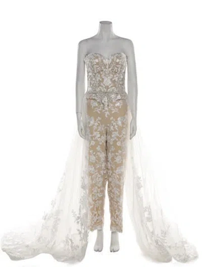 Pre-owned Casablanca Bridal Lace Pattern Strapless Jumpsuit W/ Tags In Neutral