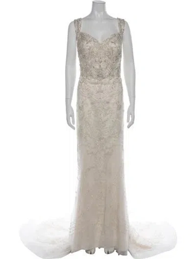 Pre-owned Casablanca Bridal Patterned Long Dress In Green