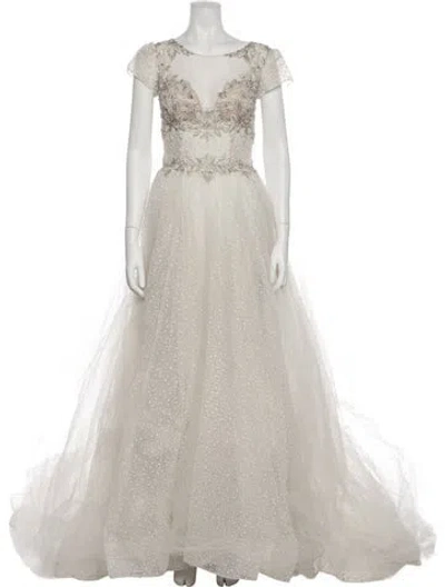 Pre-owned Casablanca Bridal Scoop Neck Long Dress In Neutral