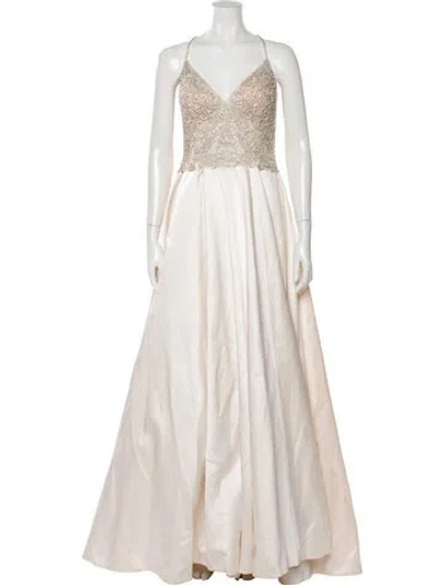 Pre-owned Casablanca Bridal Square Neckline Long Dress In Neutral