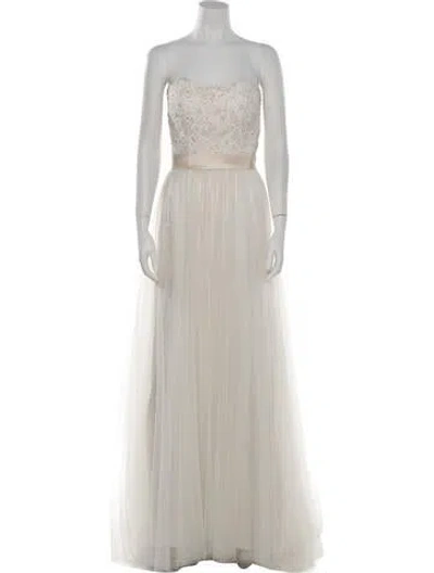 Pre-owned Casablanca Bridal Strapless Long Dress In Neutral