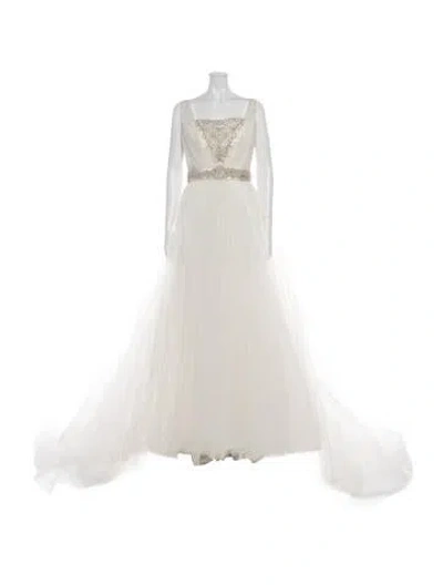 Pre-owned Casablanca Bridal V-neck Long Dress In Gray