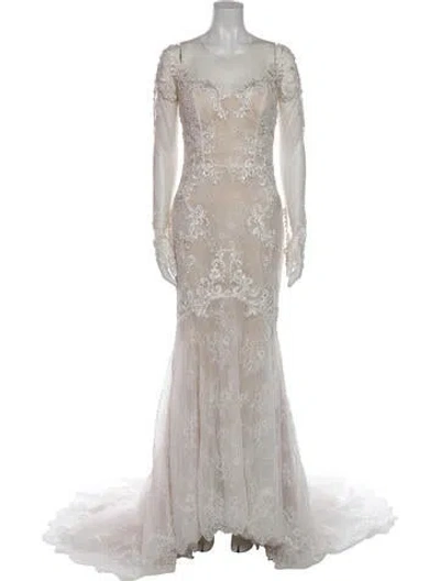 Pre-owned Casablanca Bridal V-neck Long Dress In Neutral