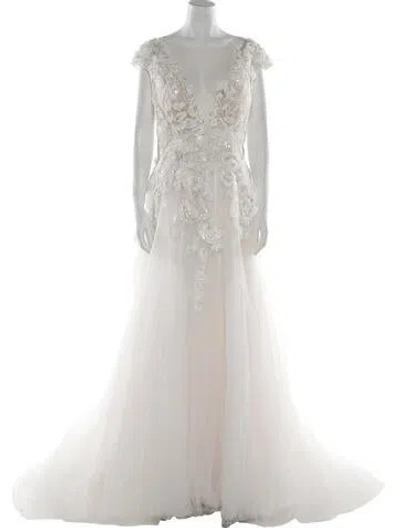 Pre-owned Casablanca Bridal V-neck Long Dress In Neutral