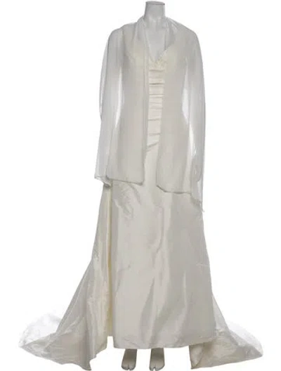 Pre-owned Casablanca Bridal V-neck Long Dress In Neutral