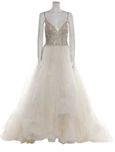 Pre-owned Casablanca Bridal V-neck Long Dress W/ Tags In Neutral
