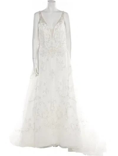 Pre-owned Casablanca Bridal V-neck Long Dress In White