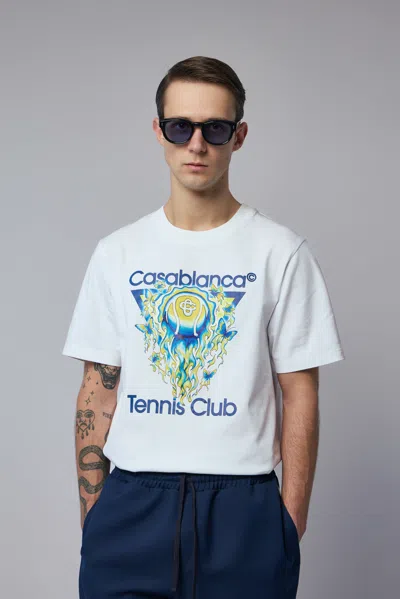 Casablanca Men White Crewneck T-shirt With Logo Print On The Front In Cotton Man