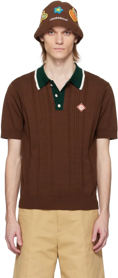 Casablanca Cable Knit Polo Shirt In Dark Brown