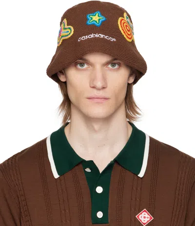 Casablanca Brown Crochet Bucket Hat