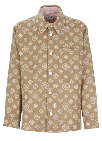 Casablanca Monogram Wool Shirt Jacket Long Sleeves In Brown