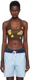 Casablanca Halter Crochet Bralette With Patches In Brown