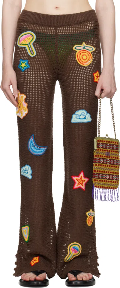 Casablanca Brown Motif Crochet Trousers