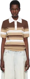 Casablanca Womens Brown Chicano Striped Knitted Polo Shirt In Beige / Brown