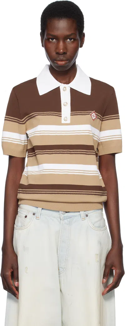 CASABLANCA BROWN STRIPE POLO