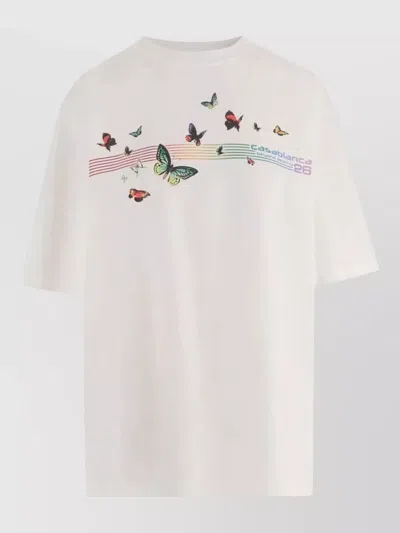 Casablanca Butterfly Print Crew Neck Short Sleeve T-shirt In White