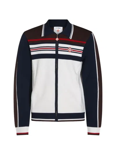 Casablanca Café Culture Striped Zip-up Bomber Jacket In White
