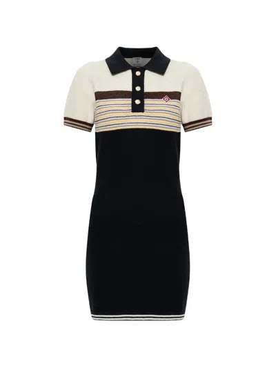 Casablanca Cafe Stripe Polo Dress In Blue
