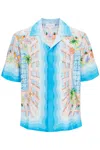 Casablanca Light Blue Bowling Shirt With All-over Graphic Print In Silk Man In Multicolor