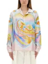 Casablanca Surf Print Long-sleeve Silk Blouse In Multicolour