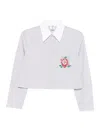 Casablanca Cropped Long-sleeved Striped Shirt With Floral Embroidery In White