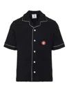Casablanca Black Shirt With Classic Lapels And All-over Embossed Monogram In Black