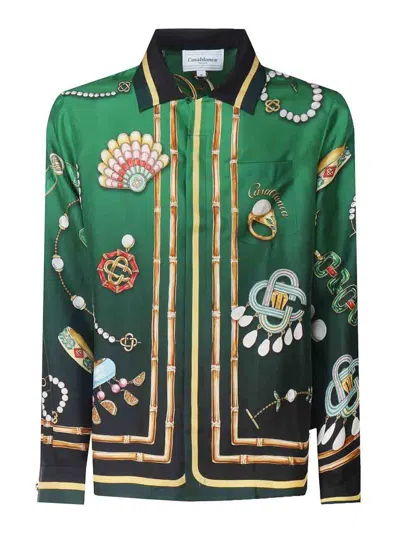 Casablanca La Boite A Bijoux Silk Shirt In Green