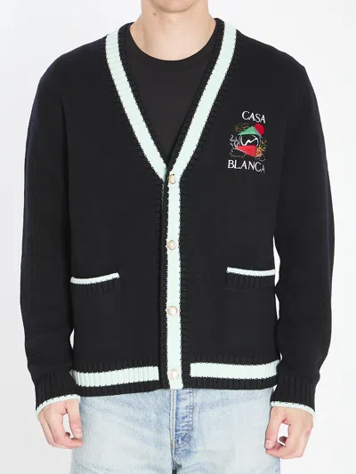 Casablanca Men Cardigan With Stacked Casa Mountain Temple Design In Black