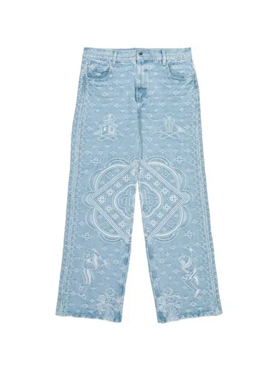 Casablanca Carpet Jacquard Baggy Denim Jeans In Blue