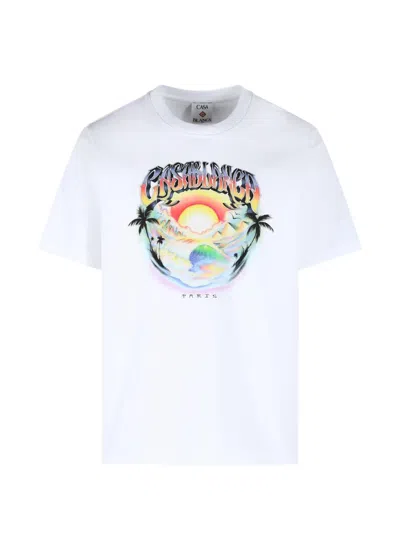 Casablanca Organic Cotton Crew Neck T-shirt With Logo Print In White