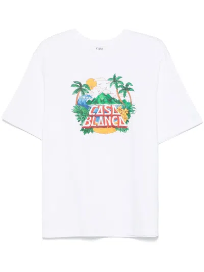Casablanca Casa Beach Wave Oversized Logo-print Organic Cotton-jersey T-shirt In White