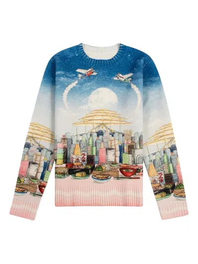 Casablanca Casa Cafe Graphic Sweater In Blue
