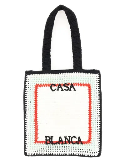 Casablanca Casa Crochet Logo-knit Cotton Tote Bag In White