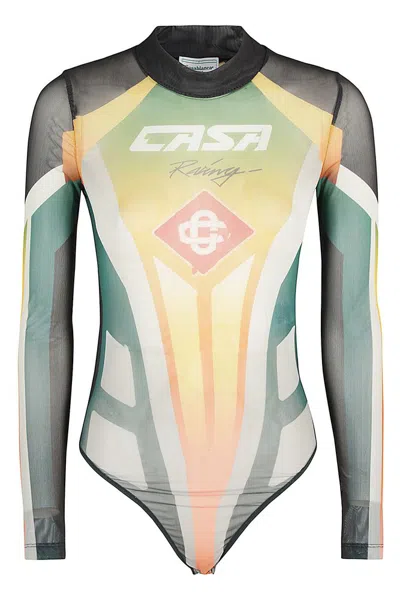 Casablanca Casa Racing Mesh Bodysuit In Multi