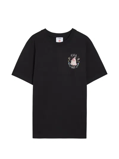 Casablanca Organic Cotton Crew Neck T-shirt With Logo Print In Brown