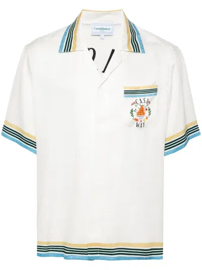 Casablanca Silk Twill Short Sleeve Shirt For Men In White