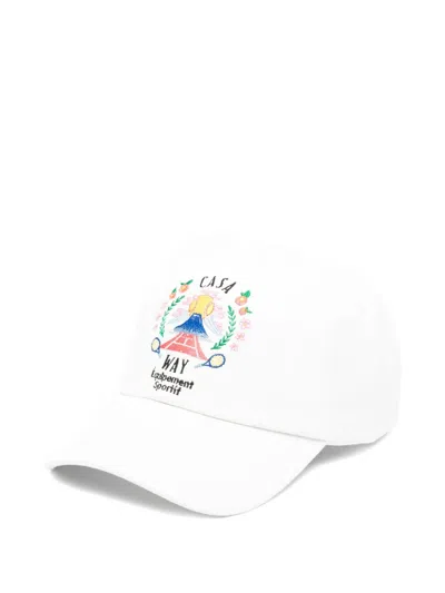 Casablanca Mens Casa Way Mountain Embroidered Cotton Baseball Cap In White