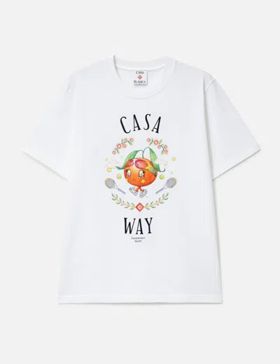 Casablanca Casa Way Orange Mascot Short Sleeve T-shirt In White