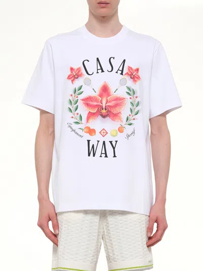 Casablanca Casa Way Orchid Organic Cotton T Shirt In White