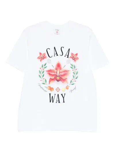 Casablanca Casa Way Orchid Organic Cotton T Shirt In White