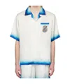 Casablanca White Shirt With Cuban Collar And Maxi Logo Printed On The Back In Silk Man In White