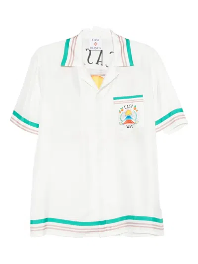 Casablanca Short-sleeved Silk Shirt With Graphics In White