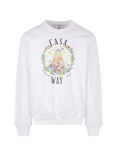 Casablanca Casa Way Printed Cotton Sweatshirt In White