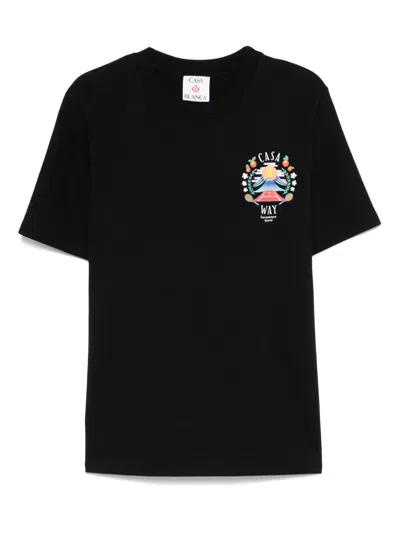 Casablanca Casa Way Mountain Printed Organic Cotton-jersey T-shirt In Black