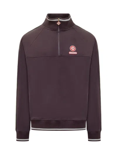CASABLANCA CASABLANCA CASABLANCA BORDEAUX SWEATSHIRT WITH HALF ZIP AND LOGO