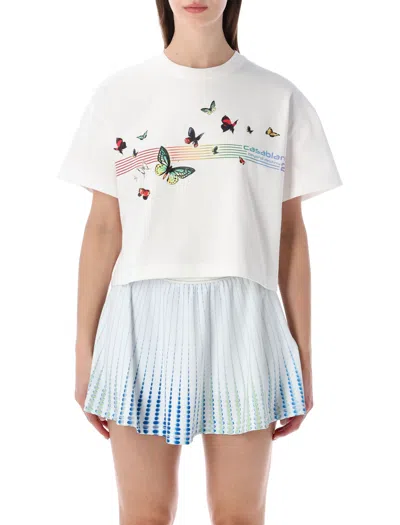 Casablanca Butterfly Cropped Cotton T Shirt In White
